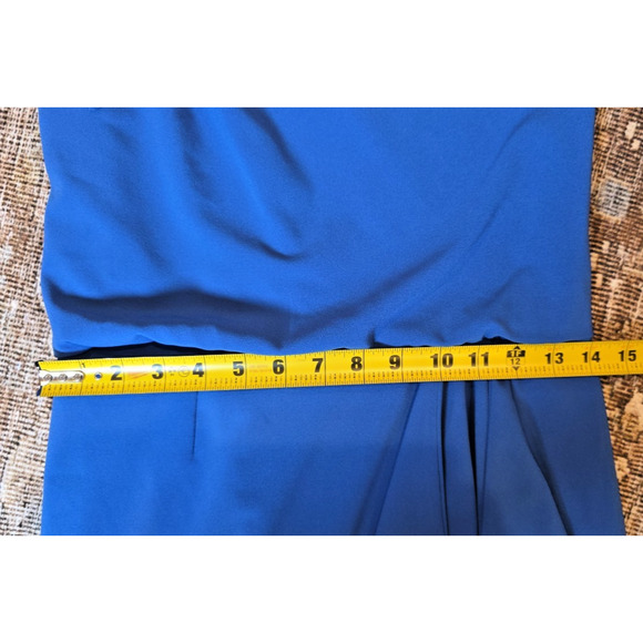 Halston Heritage Blue Crepe One Shoulder Evening Gown 4 Cocktail Formal Gala - Picture 6 of 10